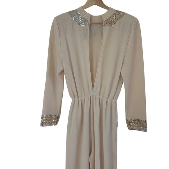 St John by Marie Gray Jumpsuit Santana Knit Rare Cream/Gold Beaded Vintage - Picture 4 of 14